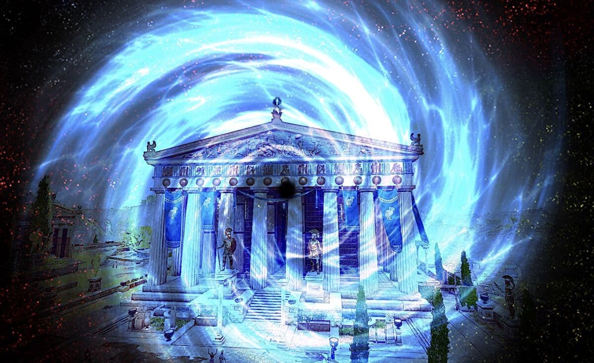 Temple through a time portal